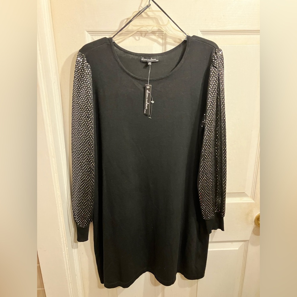 NWT Alison Andrew’s 1X Black Dress W/Long Sequined Sleeves. Retails for $50.